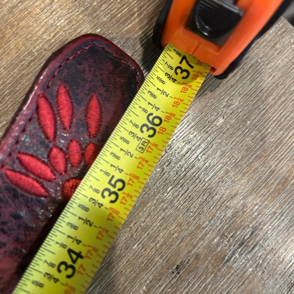 Bed Stu Cobbler Series MOHAWK Embroidered Leaf Leather Belt in red - Picture 8 of 8
